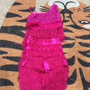 Kids Pink Fringe Dance Costume Ballroom